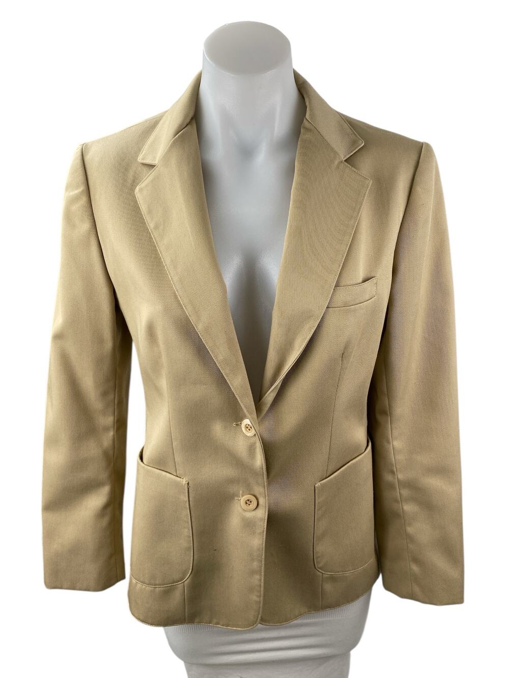 Boston Traveler Beige Notch Collar Button Long Sleeve Blazer Coat Jacket Size 8